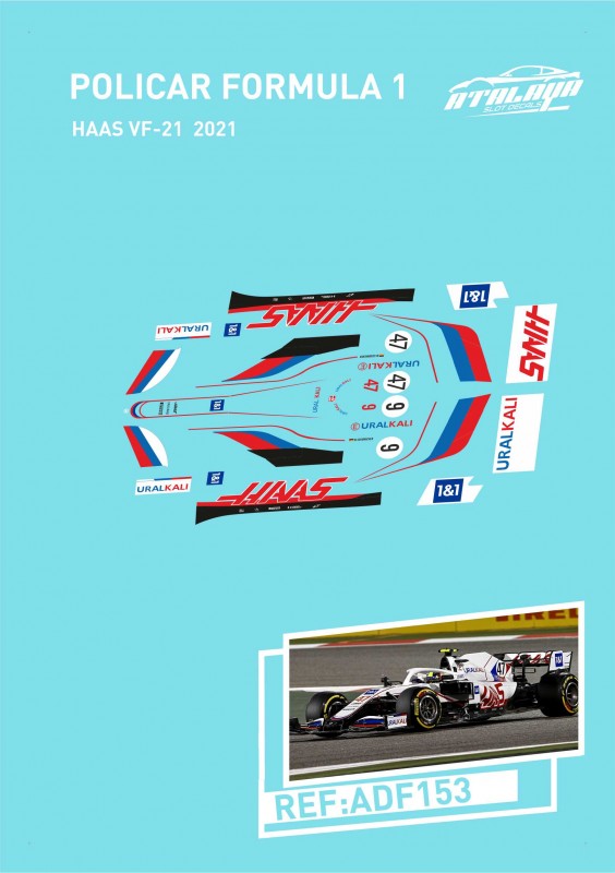 ADF153 ATALAYA DECALS POLICAR F1 HAAS VF-21 2021