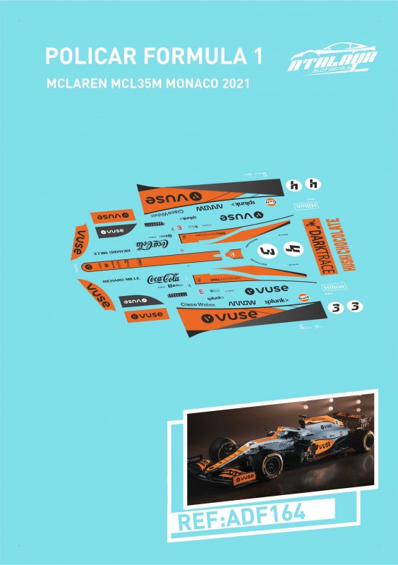 ADF164 ATALAYA DECALS POLICAR F1 MCLAREN MCL35M MONACO GULF 2021