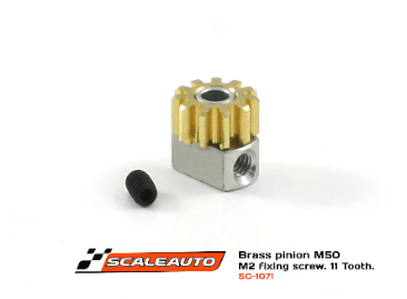 SC-1071 Brass pinion 11 tooth M50 2mm motor axle.